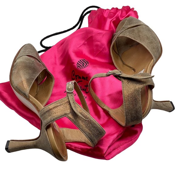 COMME IL FAUT METALLIC GOLD PRINTED SUEDE CRISSCROSS OPENBACK TANGO SANDALS SZ 8 - Picture 7 of 12